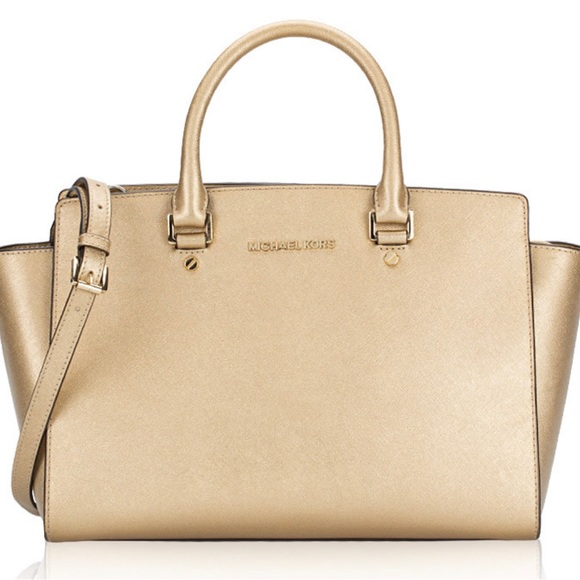 Selma Saffiano Large Top Zip Satchel Pale Gold - Picture 1 of 4